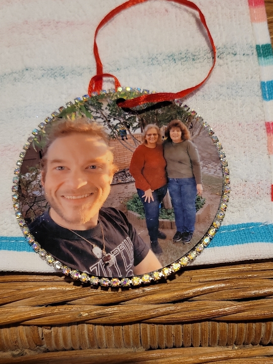Handmade Other - Sparkling Round Photo Holiday Ornament with Red Ribbon